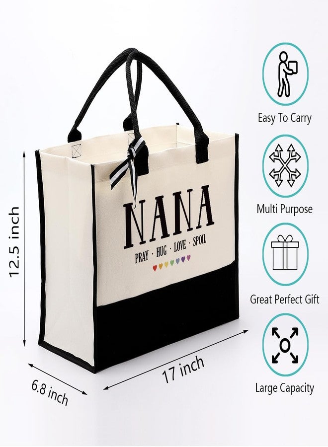 EDCTO Nana Canvas Tote, Cotton Canvas Tote Bag, Nana's Totes Bag for Vocation Travel Weekend Holiday Short Trip, Christian Gift for Nana, Mother's Day Gifts, Pray Hug Love Spoil - Image 2